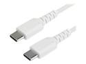 StarTech 2m USB C Charging Cable, Durable Fast Charge & Sync USB 2.0 Type C to USB C Laptop Charger Cord, TPE Jacket Aramid Fiber M/M 60W White, Samsung S10, S20 iPad Pro MS Surface