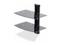 Startech Dual Floating Wall-Mounted AV Shelves, Adjustable Height Shelf For Under TV, Organize A/V Equipment On Black Tempered Glass Shelves