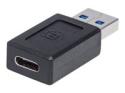 Manhattan USB-C to USB-A Adapter, Female to Male, 10 Gbps (USB 3.2 Gen2 aka USB 3.1), SuperSpeed+ USB, Black, Lifetime Warranty, Polybag
