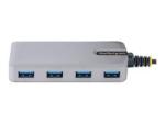 StarTech 4-Port USB Hub, USB 3.0 5Gbps, Bus Powered, USB-A to 4x USB-A Hub with Optional Auxiliary Power Input, Portable Desktop/Laptop USB Hub with 1ft (30cm) Attached Cable