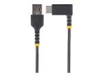 StarTech 3ft (1m) USB A to C Charging Cable Right Angle, Heavy Duty Fast Charge USB-C Cable, USB 2.0 A to Type-C, Durable and Rugged Aramid Fiber, 3A, S20/iPad/Pixel