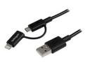 Startech 1m (3 ft) Black Apple 8-pin Lightning Connector or Micro USB to USB Combo Cable for iPhone iPod iPad