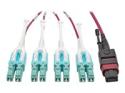 Eaton Tripp Lite Series 40G MTP/MPO to 4xLC Fan-Out OM4 Plenum-Rated Fiber Optic Cable, 40GBASE-SR4, Push/Pull Tabs, Magenta, 3 m