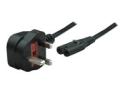 Manhattan Power Cord/Cable, UK 3-pin plug to C7 Female (figure of eight), 1.8m, 13A, Black, Lifetime Warranty, Polybag