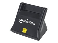 Manhattan USB-A Smart/SIM Card Reader, 480 Mbps (USB 2.0), Desktop Standing, Friction Type compatible, Hi-Speed USB, Cable 86cm, Black, Three Year Warranty, Blister