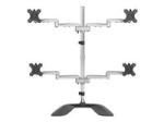 StarTech Desktop Quad Monitor Stand, Ergonomic VESA 4 Monitor Arm (2x2) up to 32", Free Standing Articulating Universal Pole Mount, Height Adjustable/Tilt/Swivel/Rotate, Silver