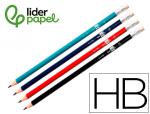Liderpapel 54952 - Crayon graphite liderpapel bois corps triangulaire métallisé coloris vifs mine ultra-résistante bout gomme